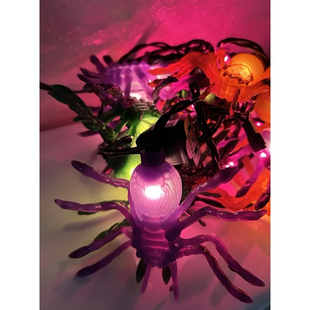 Blow Mold Spider String Lights Halloween Party Decor Haunted Black Cord